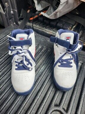 Fila mrnsWhite and Navy High-Top Sneakers with Red Logo Accent